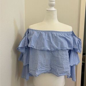 Karlie Women’s Gingham Crop Top Blue White Size Small